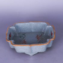 Song Ru kiln painted double Phoenix Picture gold wash antique porcelain play Dong old small ornaments old goods Room Collection