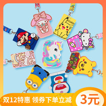 Cute card case lanyard cartoon bus subway campus student citizen card protective cover soft breast card set hot sale