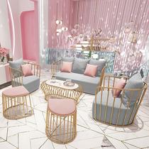  Light luxury sofa net celebrity INS wind Nordic golden wrought iron milk tea shop beauty salon clothing store simple small sofa