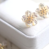 Floral set light apple blossom Elegant vintage stud earrings Painless ear piercing ear clip designer new style