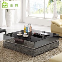 Simple modern small apartment Black square coffee table Tempered glass coffee table combination square TV cabinet tea table