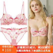 New European and American ultra-thin embroidered lace sexy bra set to gather flowers thin transparent ladies underwear bra