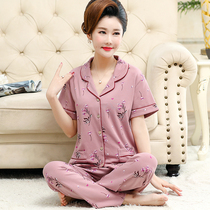 Pajamas womens summer thin cotton short-sleeved trousers suit cotton middle-aged and elderly mothers plus size summer home clothes