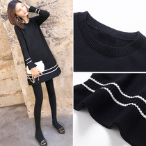 Knitted one-piece dress 2021 new female autumn and winter black inner hitch long sleeve skirt pop autumn bottom womens clothing autumn clothing