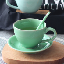 Celadon ceramic Chinese coffee cup set with saucer small spoon simple afternoon tea cup mug