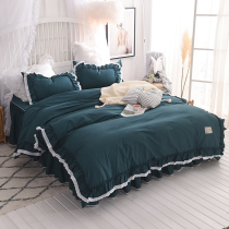 Korean version of bed four-piece cotton cotton princess style lotus leaf lace European solid color simple simple 1 8m bed skirt quilt cover