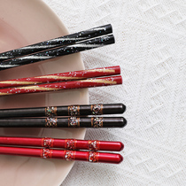 Liquick Day Style Wood Chopsticks Home Insert Craft Series Light Lavish Graffiti Color Anti-Slip Self-Use Gift Black Red Color
