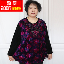 Middle aged plus fattening up the spring and autumn clothes blouses 200 catty mums with extra-large code gold velvet loose cover t-shirt woman