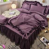 Four-piece cotton cotton simple atmospheric bed linen Net red with Nordic style ins Wind bed skirt quilt cover Princess