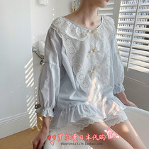 Japan Soft Honeys Pure Cotton Lace Pyjamas Woman Spring Autumn Long Sleeve Loose Princess Home Suit Suit