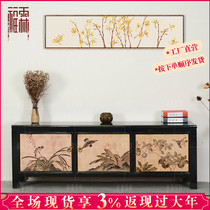 New Chinese style hand-painted three-door TV cabinet retro old floor cabinet side cabinet living room locker sideboard cabinet antique furniture