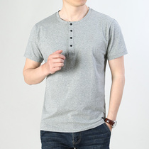 Summer cotton T-shirt men solid color round neck base shirt men loose breathable short sleeve size T-shirt