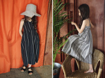 Parent-Child summer dress 2021 new large girl stripe backless skirt seaside resort beach long dress