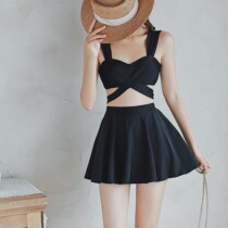 2021 new sexy split Japanese and Korean small fresh steel support gathered high waist skirt hot spring beach swimsuit