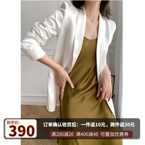  White acetate satin blazer womens high-end 2021 summer new Korean design thin suit top