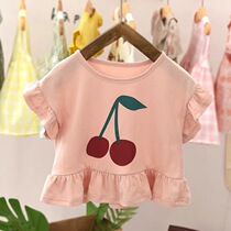 Girls short-sleeved T-shirt thin 2021 summer new 1-6-year-old baby childrens clothing Korean version of the foreign style T-shirt top lace skirt