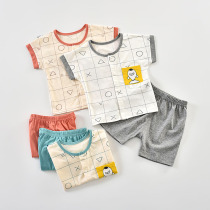 Baby Shang Mens Short Sleeve Set Cotton Boys T-Shirt Shorts Two-piece Summer Dress Thin Baby Clothes 1-3 Years