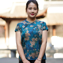 Blouses woman 2022 Summer new middle aged mother loaded with heavy pound genuine silk qipao mulberry silk T-shirt