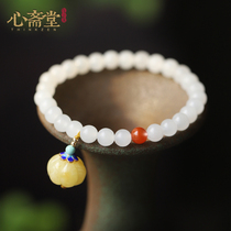 Xin Zhaitang (Lingxuan) Natural mutton white jade and Tian Jade hand string round beads single circle female bracelet beeswax jewelry