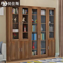 Solid wood file cabinet Data file cabinet Office bookcase with lock cabinet Bookshelf Transparent storage cabinet with glass door