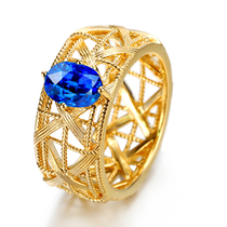 Jeweler natural oval sapphire ring 18K gold hollow inlay egg-shaped sapphire ring