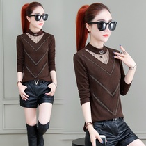 Semi-high collar t-shirt base shirt womens new 2021 wild new autumn and winter thick slim long-sleeved top