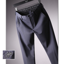 Autumn quality online comfortable anti-wrinkle abrasive four-sided elastic pocket embroidery mens slim business straight casual pants