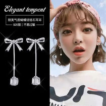 925 sterling silver bow female Korean temperament long thin face earrings 2021 New Tide advanced ear drop