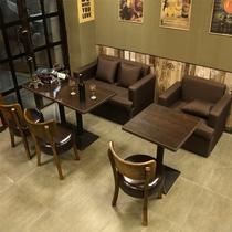 Commercial old milk tea shop table and chair combination Dessert shop Bar table and chair Solid wood cafe Western restaurant card seat sofa