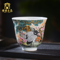 Jingdezhen ceramics Full hand painted pastel Songhe Yanyan Master cup Individual single cup Kung Fu tea with tea cup cup