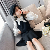 Korean Girls Spring Autumn Suit 2022 New Middle and Large Kids Korean Style Fashionable Shirt Girls Western Style Two-piece Skirt