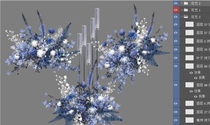 Wedding hand-painted material Blue White light blue haze blue dark blue floral renderings design glass column psd layered