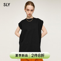 SLY 2022 Summer new pure color loose sleeveless round collar with long T-shirt vest woman 030FSR80-4810