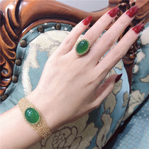 lady su Studio 14K gold silk green chalcedony ring green water head original hand work