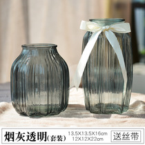 Vase short wide mouth European stained glass transparent vase ins living room ornaments flower arrangement hydroponic rich bamboo hundred hundred