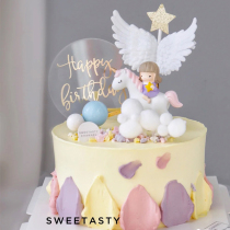 Net Red Unicorn Girl Cake Decoration Swing Piece Cute Angel Wings Plugin Princess Birthday Sweet dress