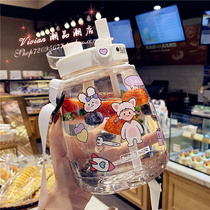 Hong Kong Large Capacity Outdoor Water Glass Female Plastic Cup Students Can Skew Straw Cup High Face Value Big Belly Cup