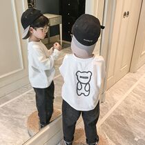 Monee Gtyel childrens clothing spring and autumn new boys pure cotton long-sleeved t-shirt childrens bottoming shirt white T-shirt top