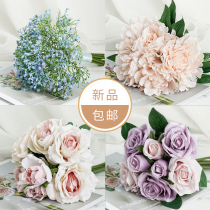Nordic starry simulation flower hand bouquet Home decoration Living room decoration Rose fake flower Peony silk flower ornaments
