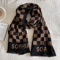 Temperament double sided thickened scarf shawl with dual purpose net red black card with its chessboard lattice guard neck warm and old flower gaggle neck