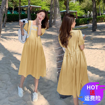 Large Code Gestational Woman Dress Summer Dress Cotton Linen Dress Summer Fashion Little Clear New Collar Short Sleeve Pregnant Woman Skirt Summer Dresses