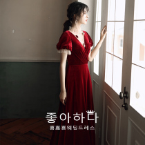 Bubble Sleeve Toast Bride 2021 New style can wear summer engagement dress red party dress