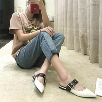 2019 summer new slippers women wear rivets white pointed sandals Mueller shoes small CK flat bottom bag head cool