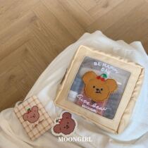Milk sweet warm yellow * bear retro cute embroidery bear large capacity mesh cosmetic bag storage bag stationery storage