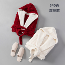 Hooded dressing gown women autumn and winter coral fleece bathrobe padded length 2021 New flannel pajamas women Autumn