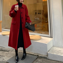 Sandro Fashiong red double-sided cashmere coat 2021 autumn and winter new small man woolen jacket