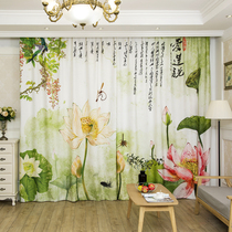 Custom lotus classical Chinese style blackout curtains Chinese living room bedroom high-end club hotel yoga hall gauze curtain