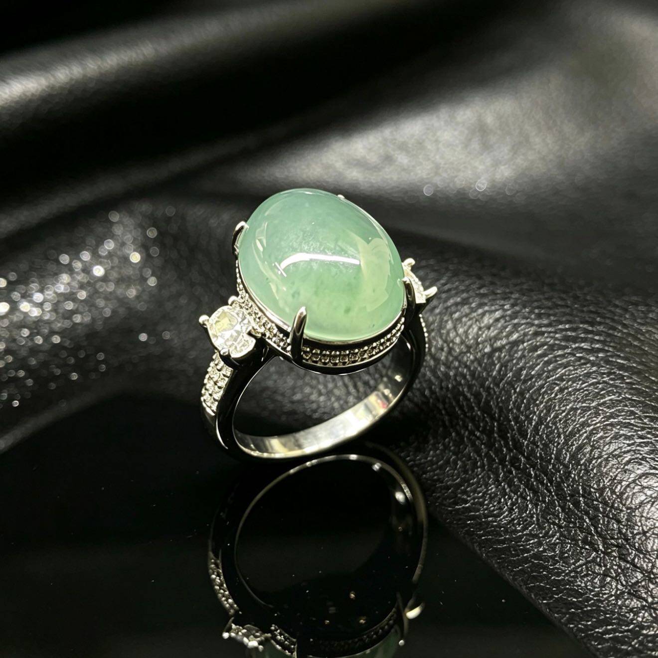 Natural Grade A jadeite large cabochon ring FKL00443