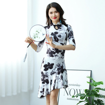 Chinese style classical dance practice clothes New printed cheongsam dress female beginners belly Oriental dance group clothes