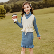 girls' dress autumn winter 2022 new style princess dress foreign atmosphere big kids girls winter dress two-piece set